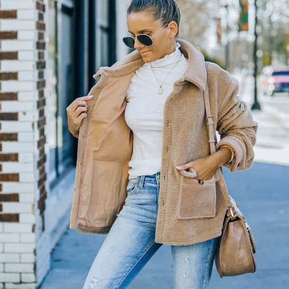 Vici Noble Pocketed Teddy Jacket - Camel - Picture 7 of 9